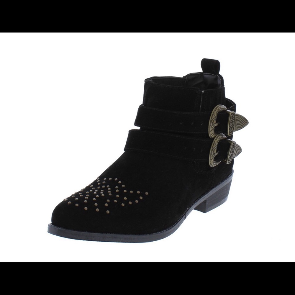 Tulip2 Black Studded Double Buckle Ankle Boot